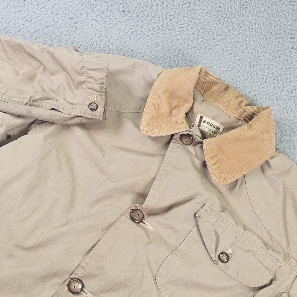 Vintage Huntmaster Jacket Mens Large Beige Canvas Game Pouch Hunting 70s